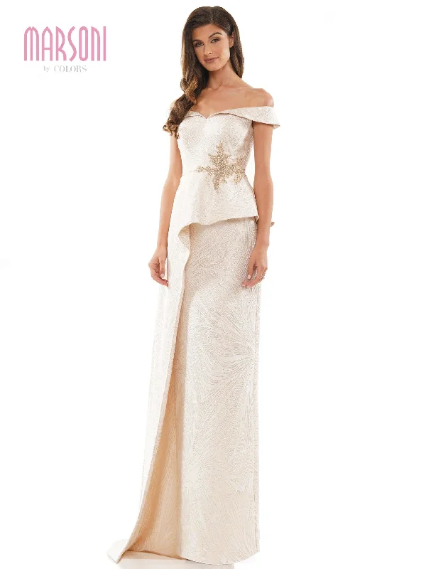 Marsoni Long Off Shoulder Formal Beaded Gown 1225