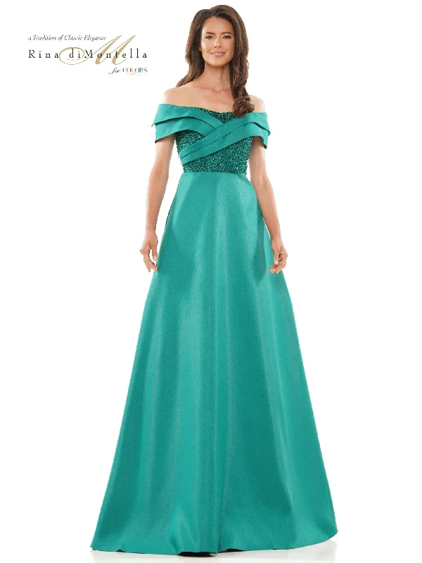 Rina di Montella Long Off Shoulder Formal Dress 2812