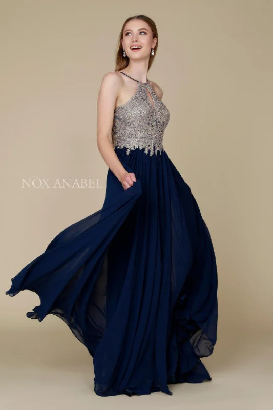 Long Open Back Dress With Appliquéd Bodice