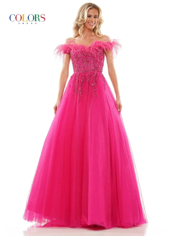 Colors 2992 Colors Long A-Line Off Shoulder Prom Dress