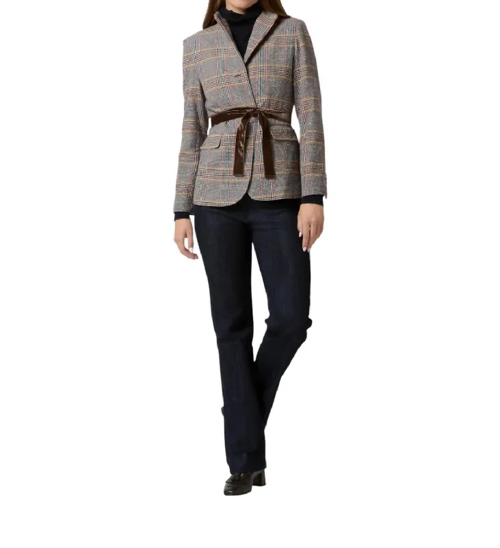 Amelia Blazer In Brown/red/gold Glen Plaid