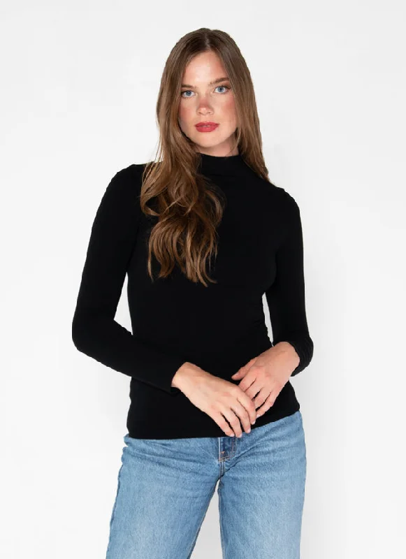 BAMBOO MOCK NECK TOP | Black