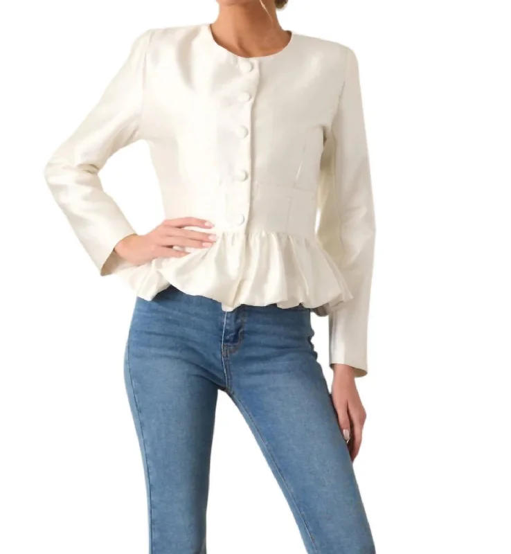 Satin Peplum Jacket In White