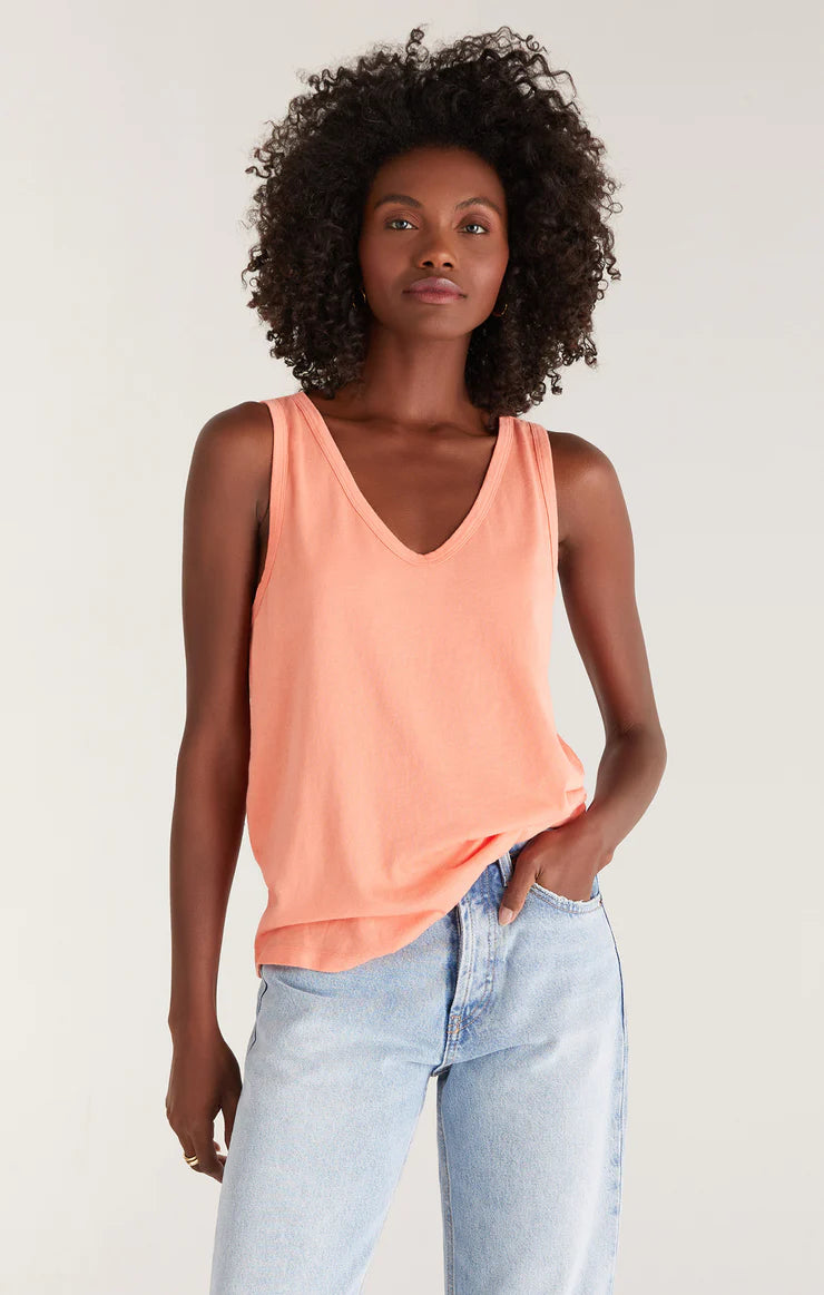 Pia Soft V Neck Tank Top I Orange Sorbet