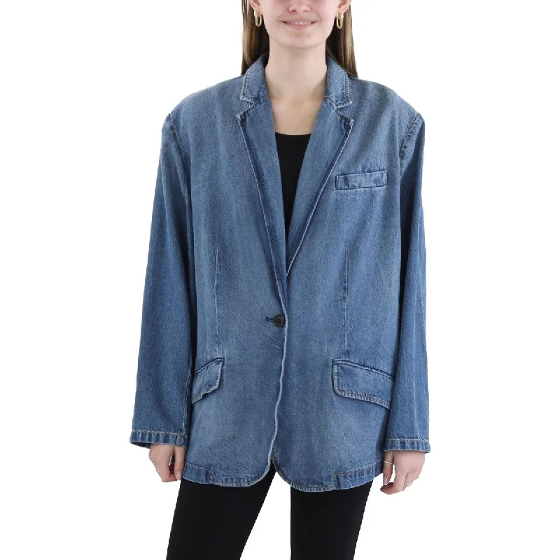 Plus Womens Denim Trendy One-Button Blazer