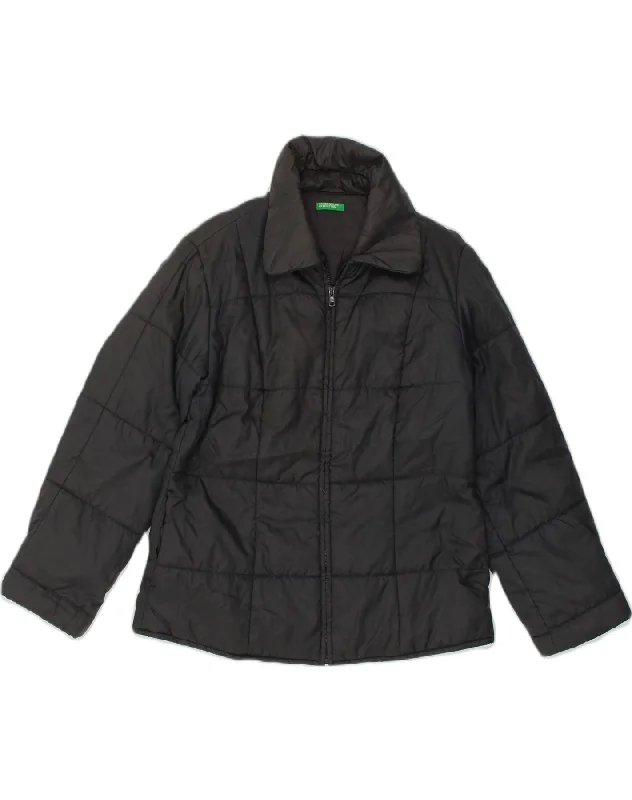 BENETTON Womens Padded Jacket UK 14 Medium Black Polyester