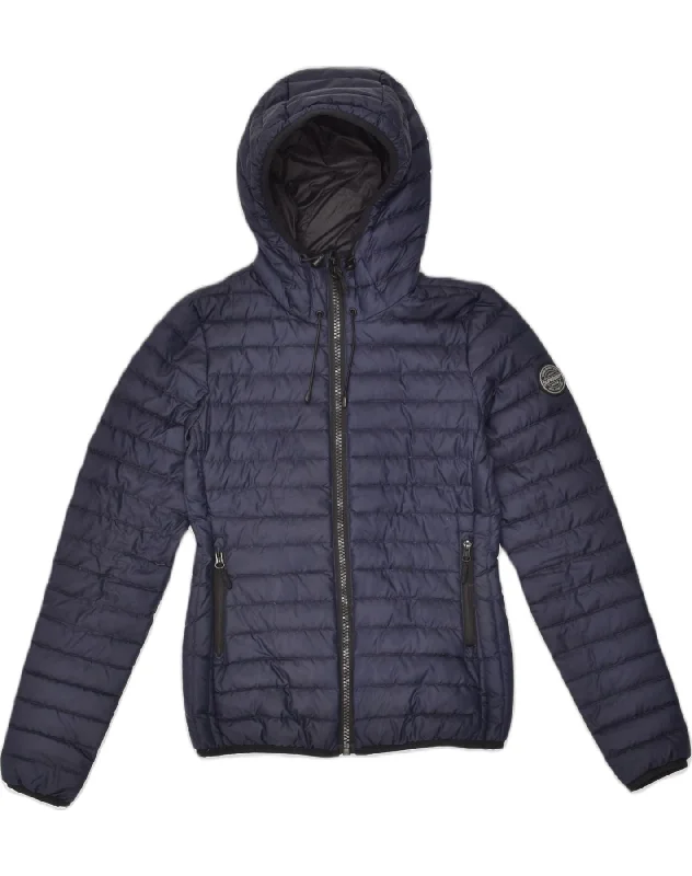 SUPERDRY Womens Padded Jacket UK 2 2XS Blue Polyester