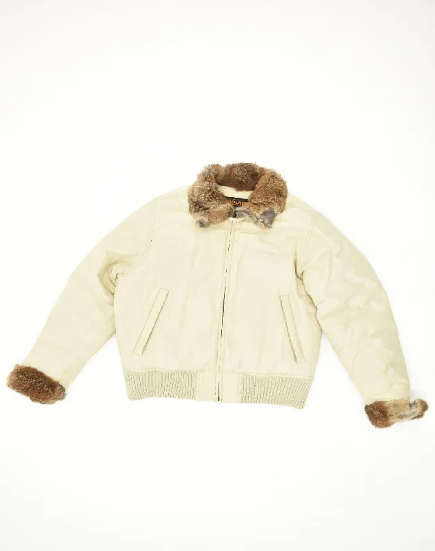 WOOLRICH Womens Bomber Padded Jacket UK 40 Large Beige Cotton