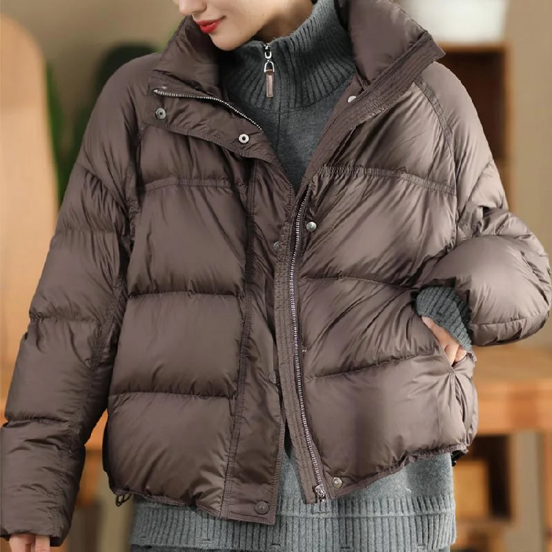 Babakud Women Winter Windproof Stand Collar Solid Colors Down Puffer Jacket