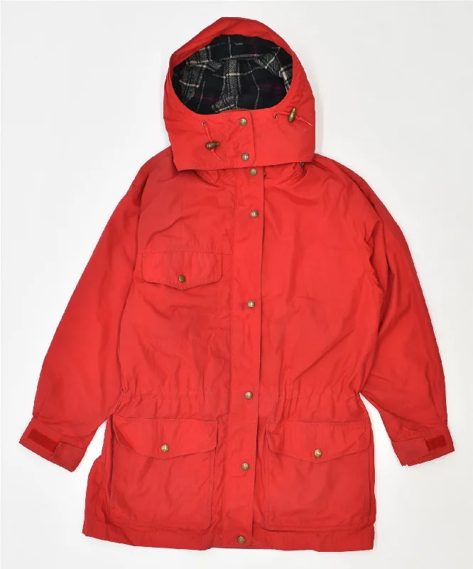 EDDIE BAUER Womens Hooded Overcoat UK 14 Medium Red Polyester