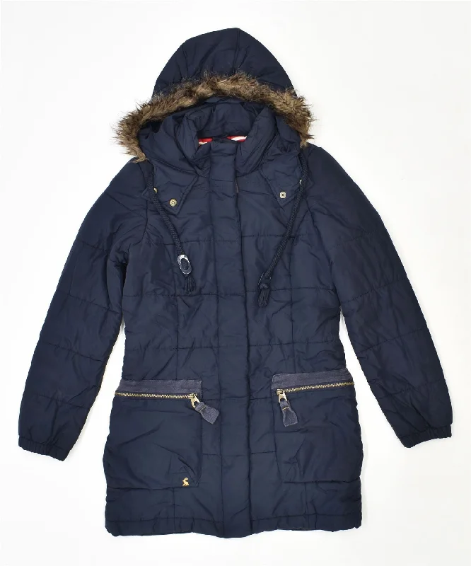 JOULES Womens Hooded Parka Jacket UK 8 Small Navy Blue Nylon