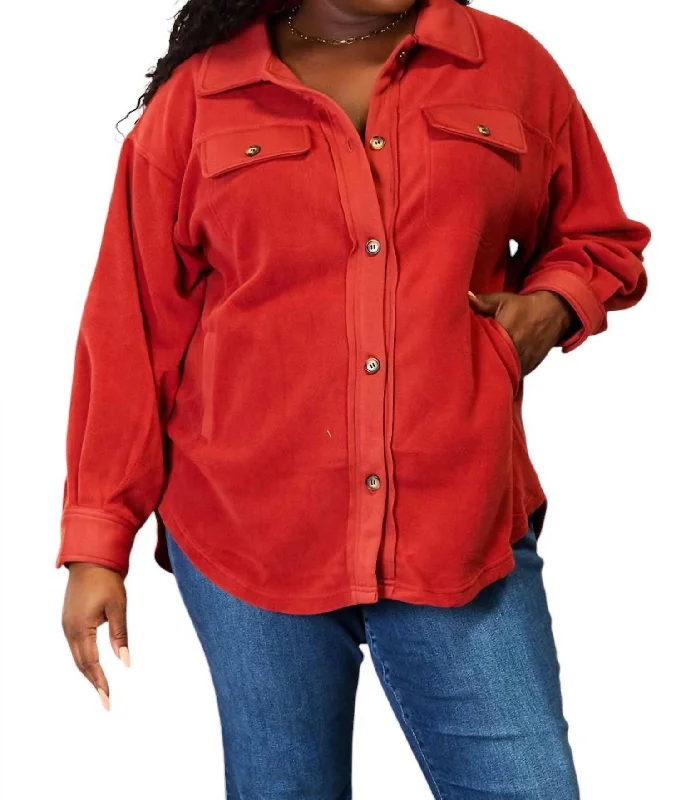 Cozy Girl Full Size Button Down Shacket In Rust