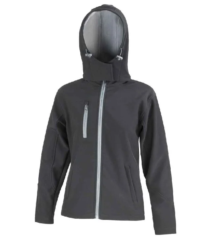 Result Core Ladies Hooded Soft Shell Jacket | Black/Grey