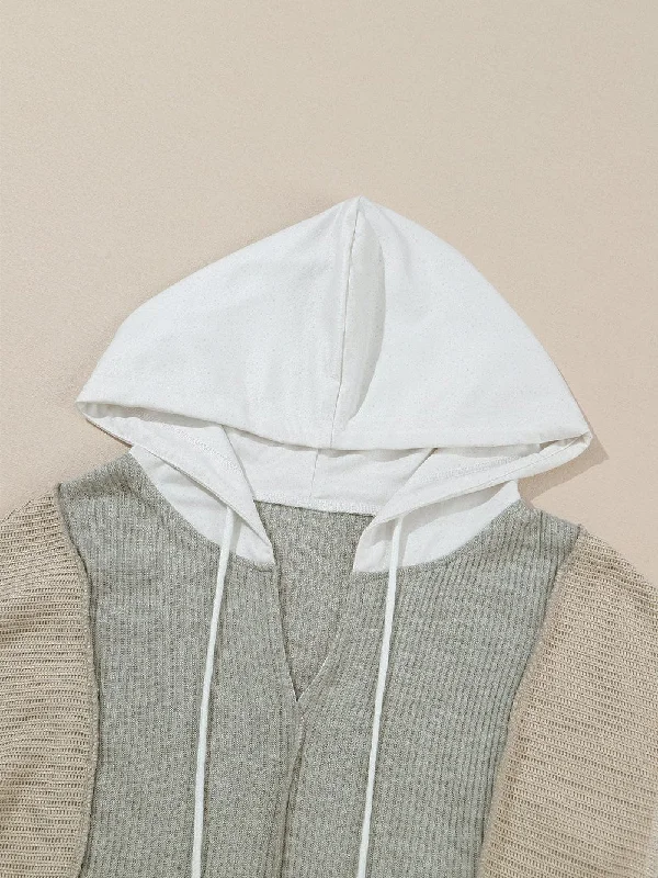 Zip-Up Hooded Jacket with Color Blocking