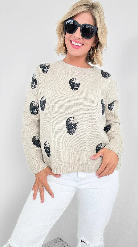 Black Skull Sweater - Sand