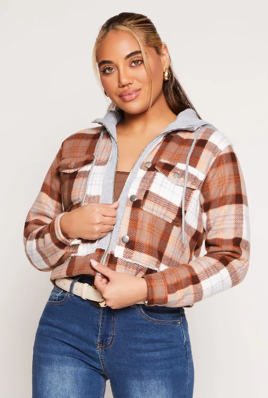 Plaid Sherpa Lined Hooded Jacket