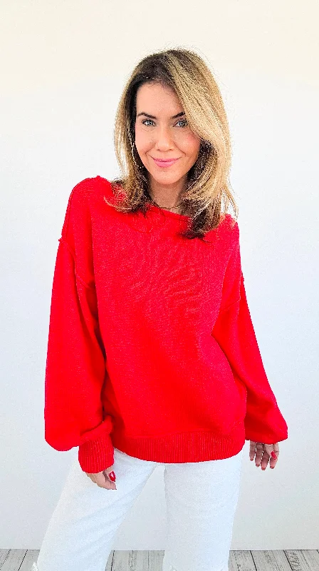 Chic Off-Shoulder Sweater - Red