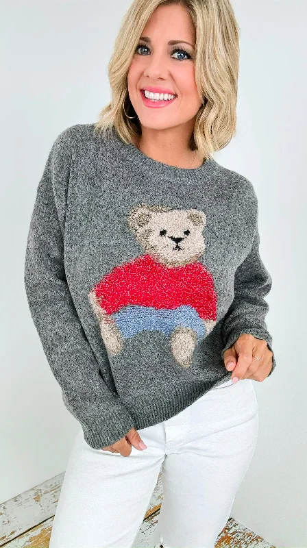 Cozy Bear Knit Sweater - Grey