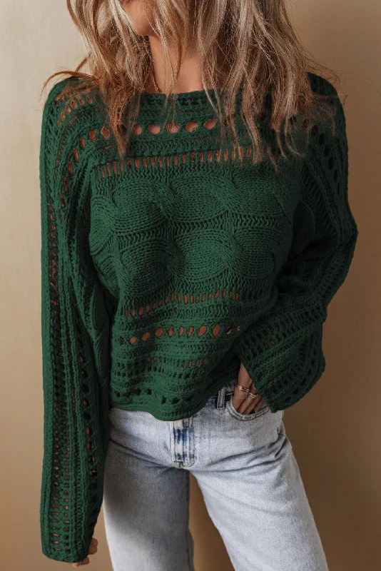 Green Cable Open Weave Sweater