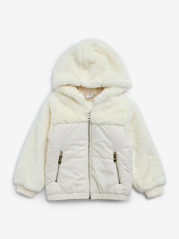 HOP Kids Off-White Faux-Fur Hooded Jacket