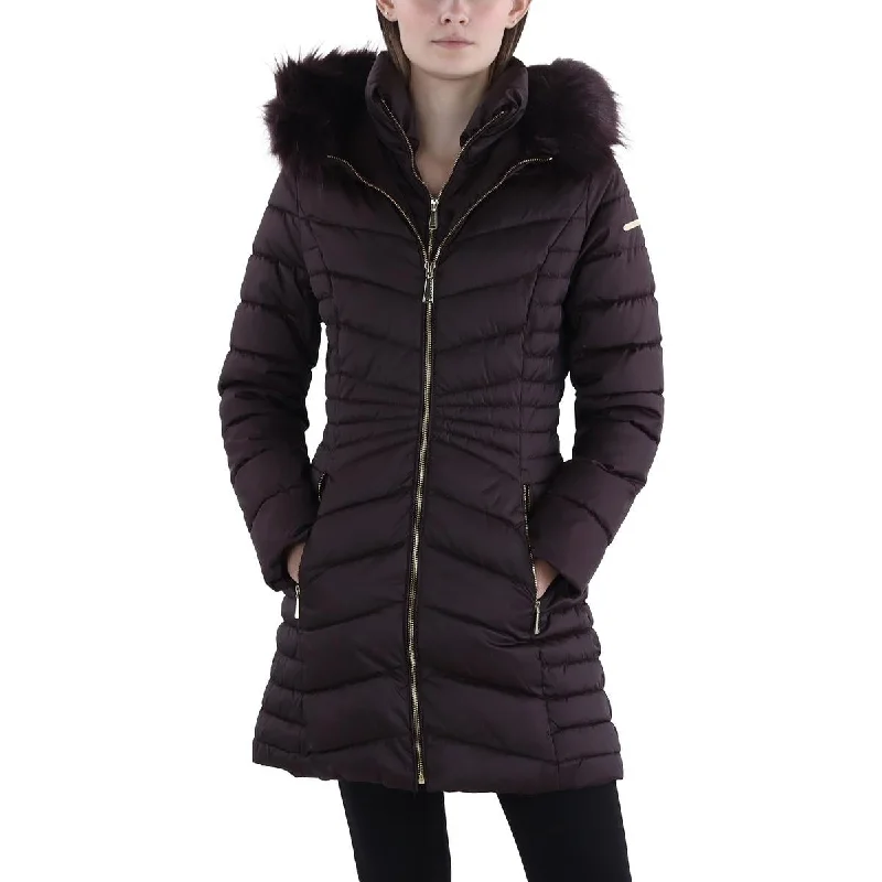 Laundry by Shelli Segal Womens Faux Fur Trim Hooded Puffer Jacket