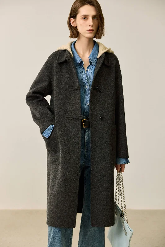 LILY Gray Vintage Hooded Toggle Coat