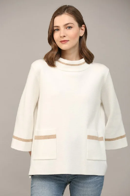 Lurex Trim Mock Neck Sweater