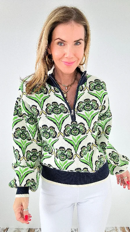 Botanical Bloom Half-Zip Sweater