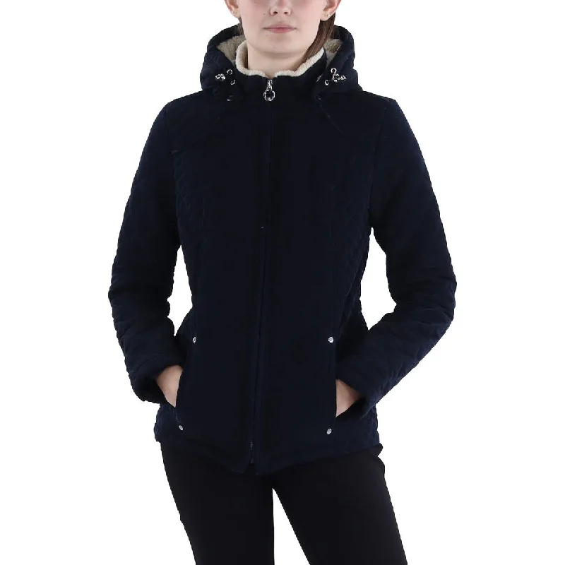 Womens Faux Fur Hooded Quilted Coat