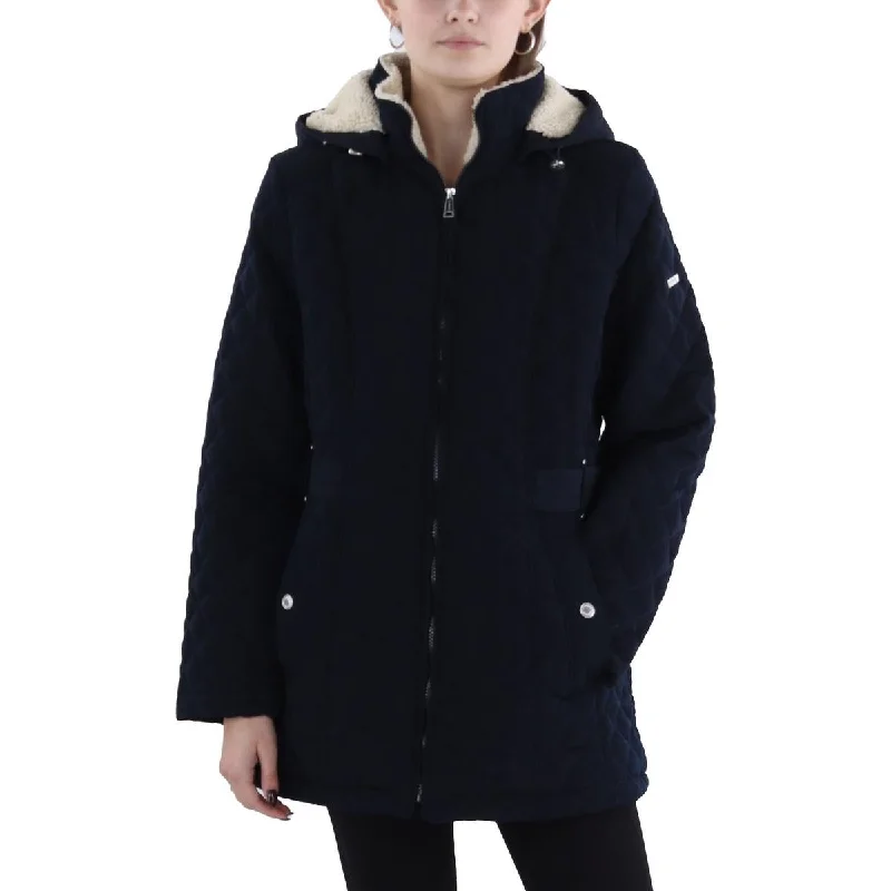 Womens Faux Fur Hooded Quilted Coat