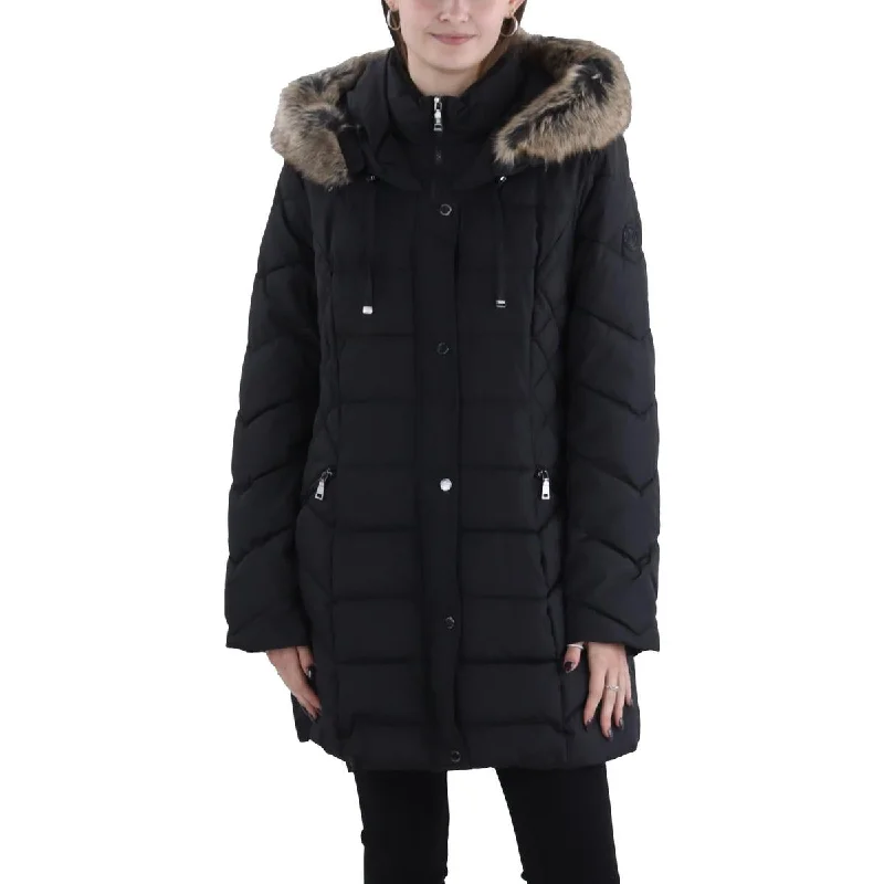 Womens Faux Fur Trim Hooded Puffer Jacket