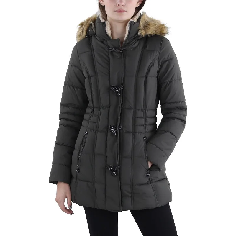 Womens Faux Fur Trim Hooded Puffer Jacket