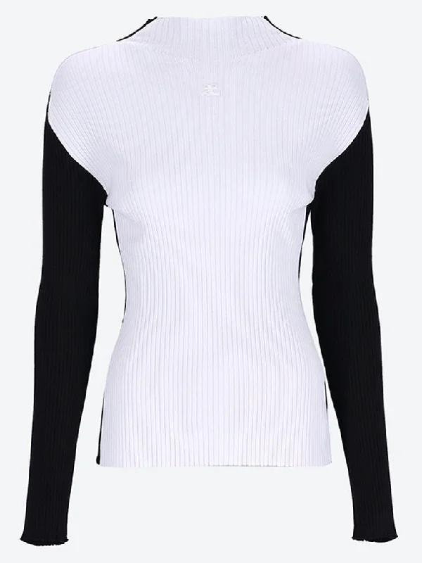 Frame contrast rib knit sweater