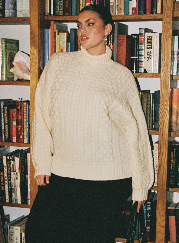 Judson Roll Neck Cable Knit Sweater Cream Curve