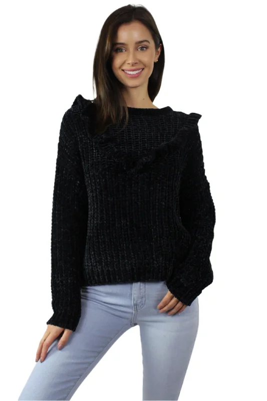 Women's Knitted Sweater With Ruffled Front