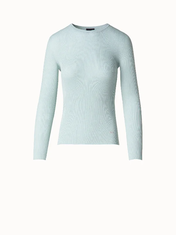 Seamless Crew Neck Sweater in Silk Cotton Rib Knit