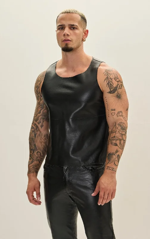 The Lambskin Leather Tank Top - Black