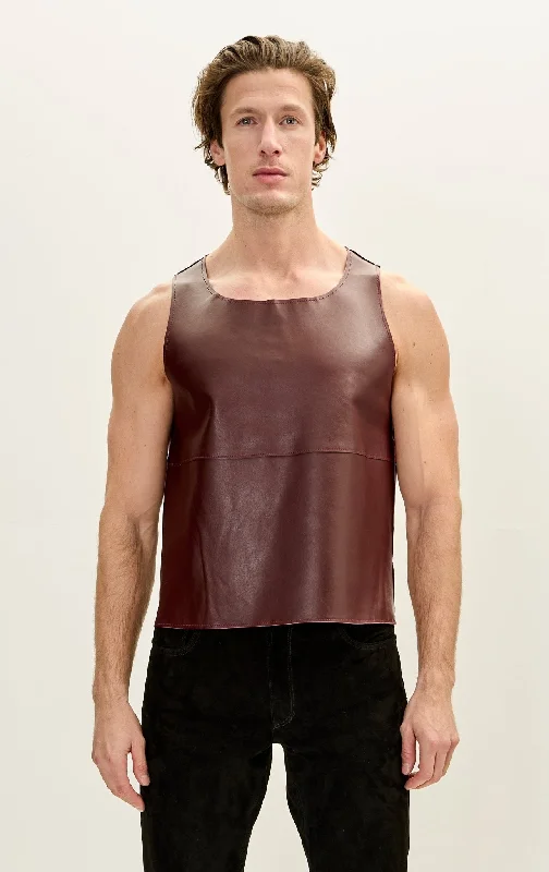 The Lambskin Leather Tank Top - Burgundy