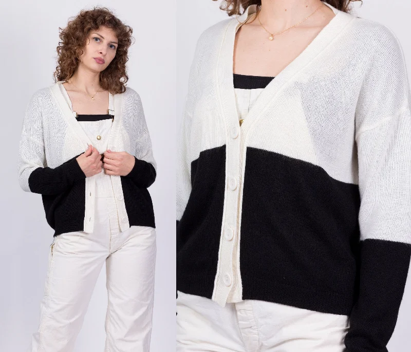 80s Black & White Color Block Cardigan - Medium