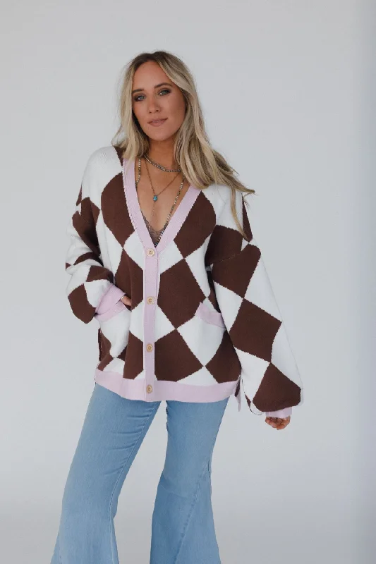 Ayla Argyle Cardigan - Brown