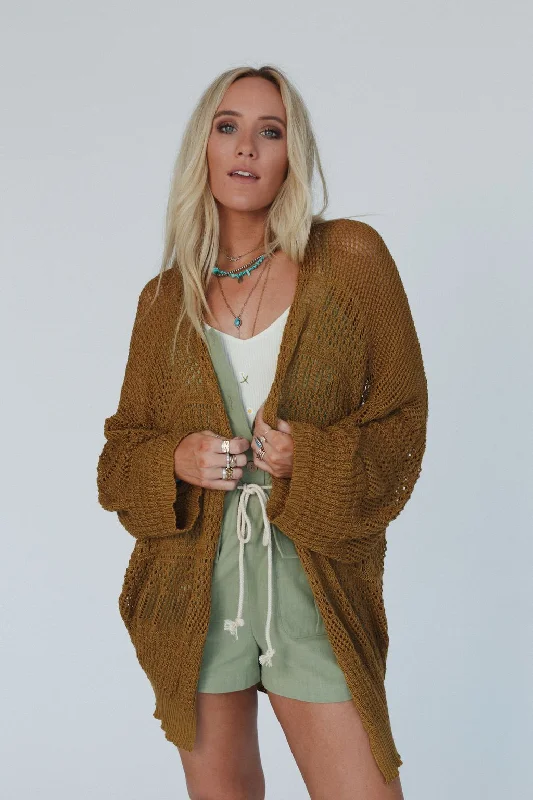 Brenden Knit Netted Cardigan - Brown