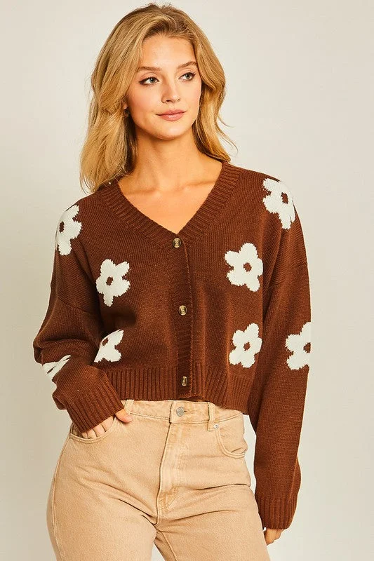 Brown Floral Print Cardigan