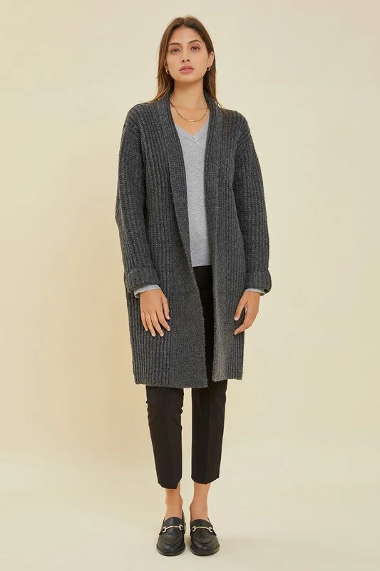 Charcoal Chunky Cable Knit Cardigan