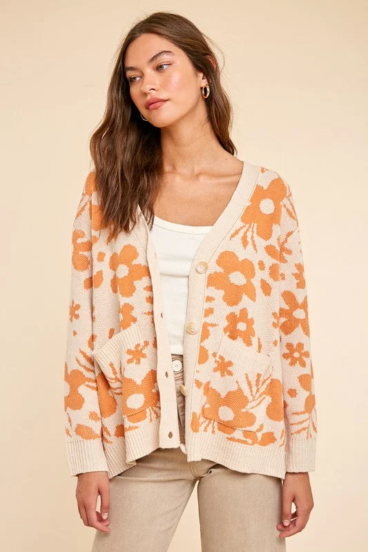 Creme Daisy Print Knitted Cardigan