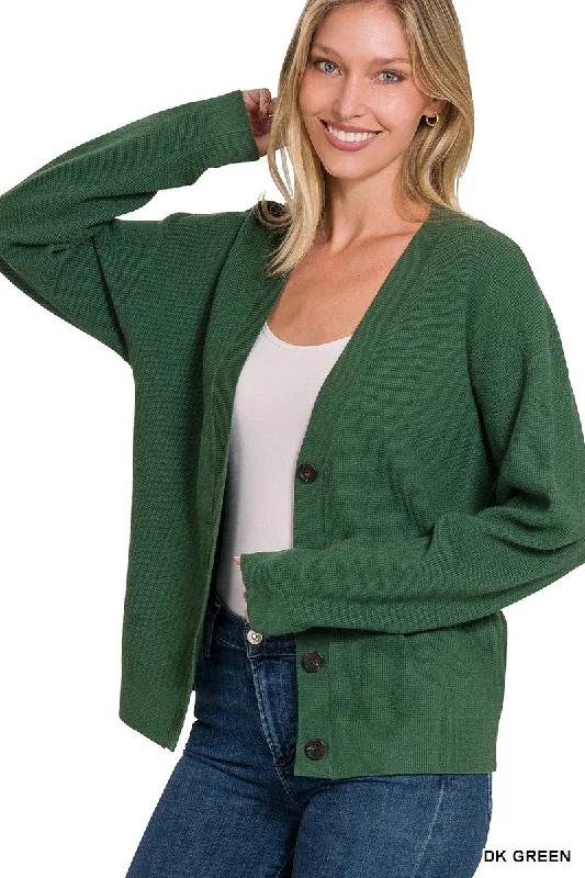 Dark Green Viscose Sweater Cardigan