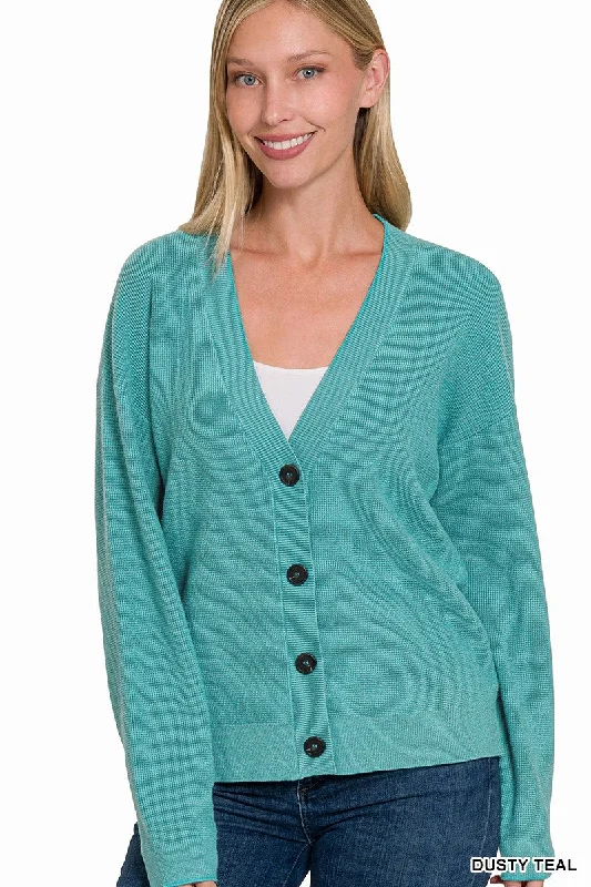 Dusty Teal Viscose Sweater Cardigan