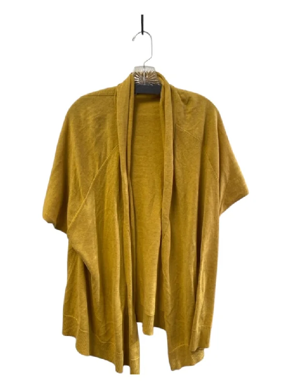 Eileen Fisher Size M Mustard Cotton Folded Collar Short Sleeve Cardigan Sweater