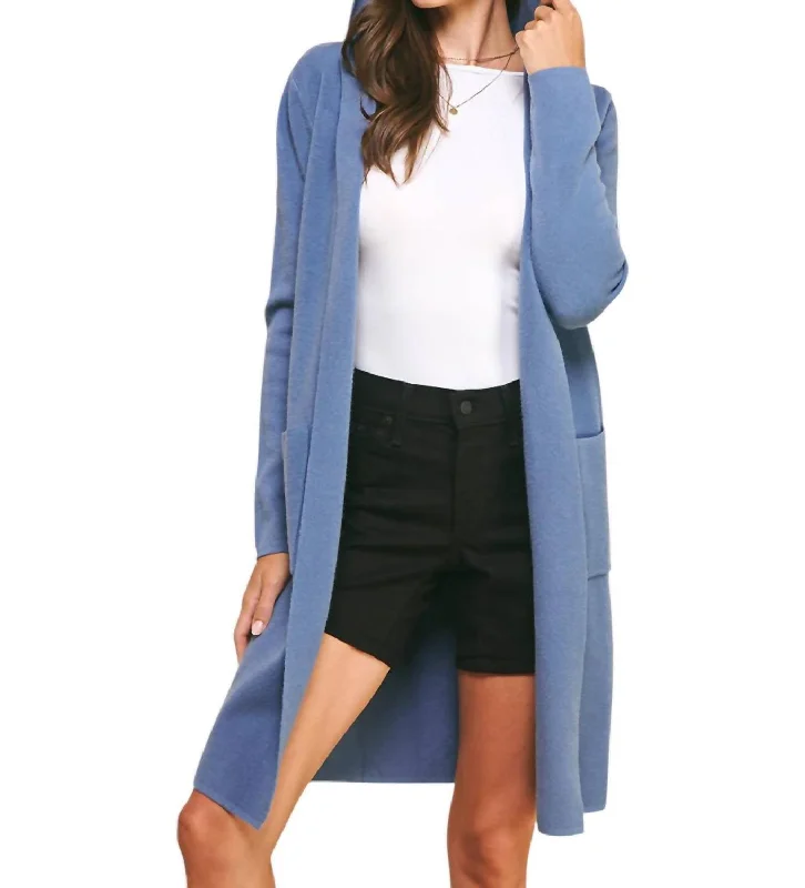 Hooded Cardigan In Dusty Blue