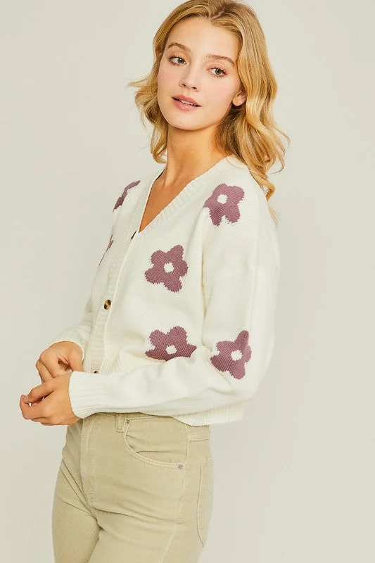 Ivory Floral Print Cardigan