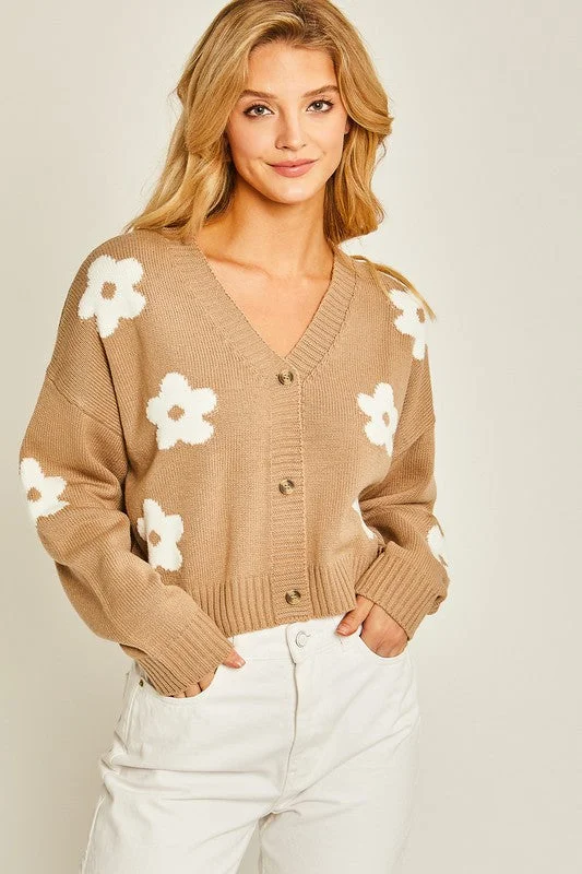 Khaki Floral Print Cardigan